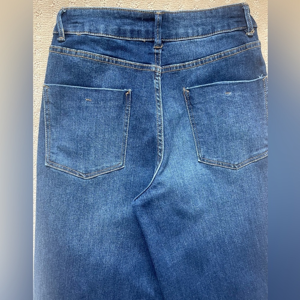 OAT‎ New York High Rise Wide Leg Denim Trouser, Rhinestone Detail, Raw Hem, Sz 2 - Picture 11 of 16